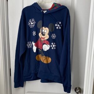 Disney Men's Blue Mickey Mouse Hoodie with Snowflakes